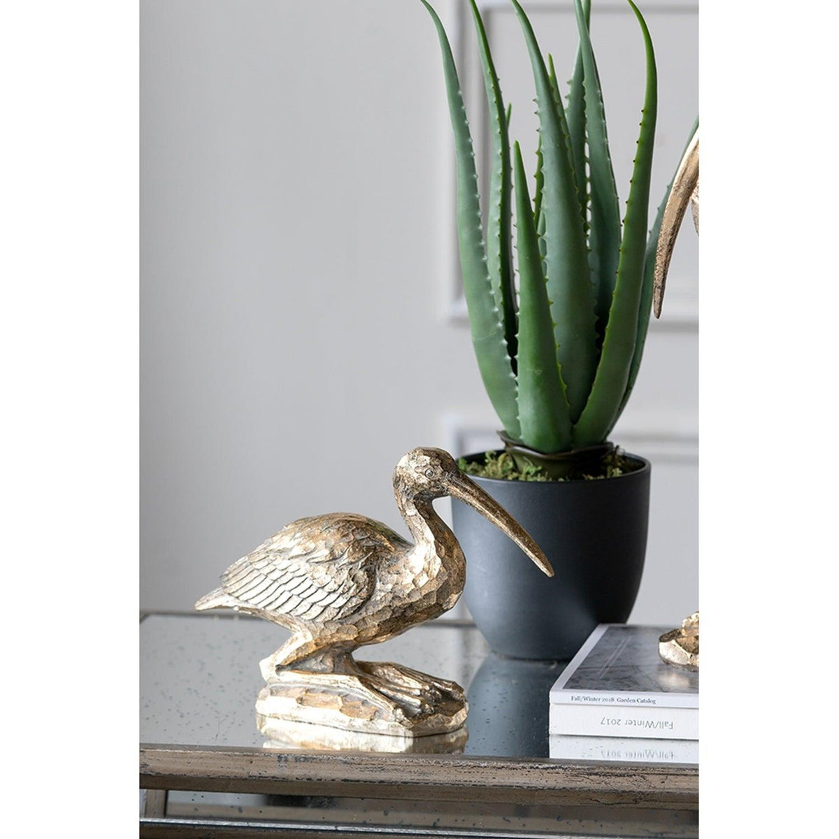 Antique Gold Kneeling Crane Figurine