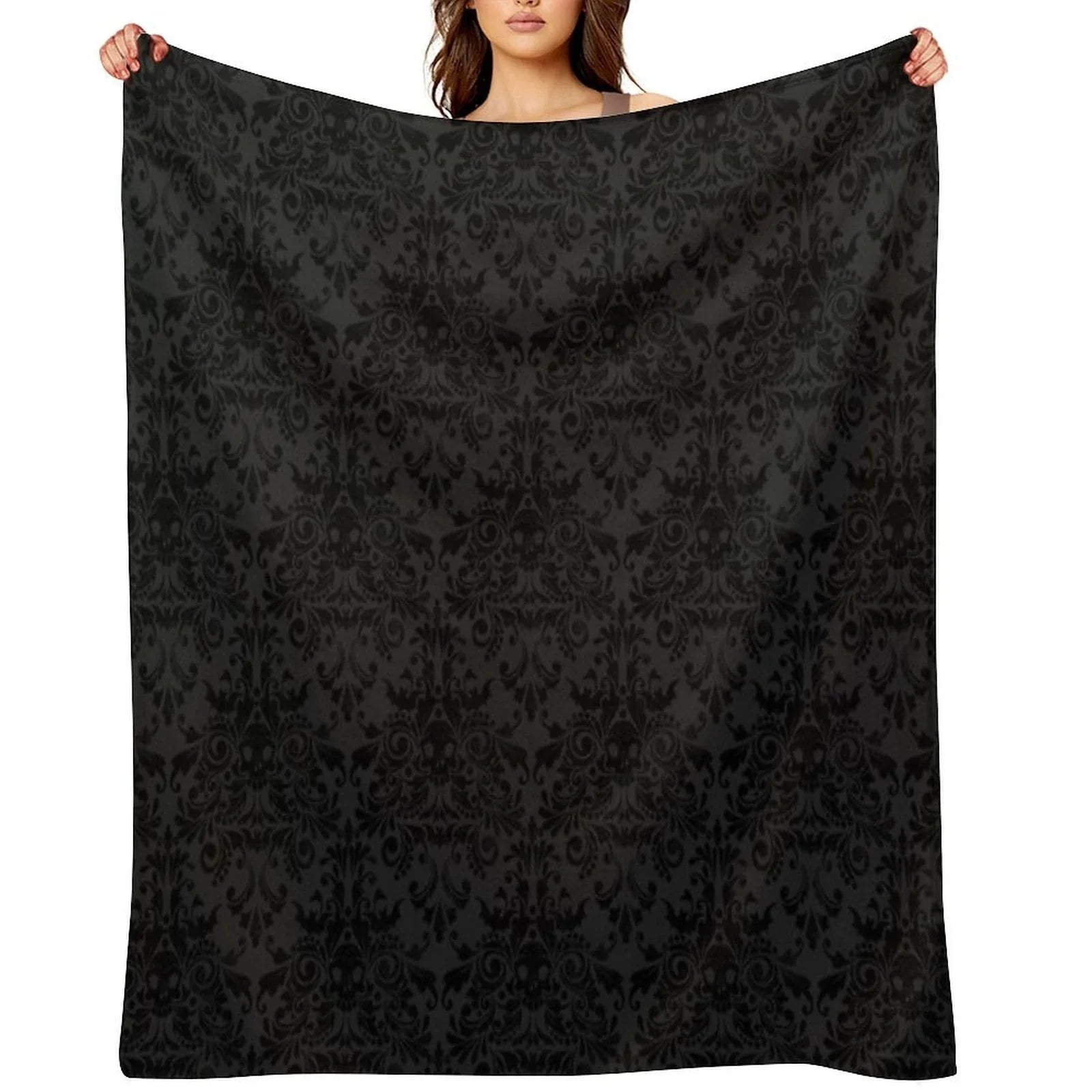 Skull Damask Pattern - Grey Throw Blanket