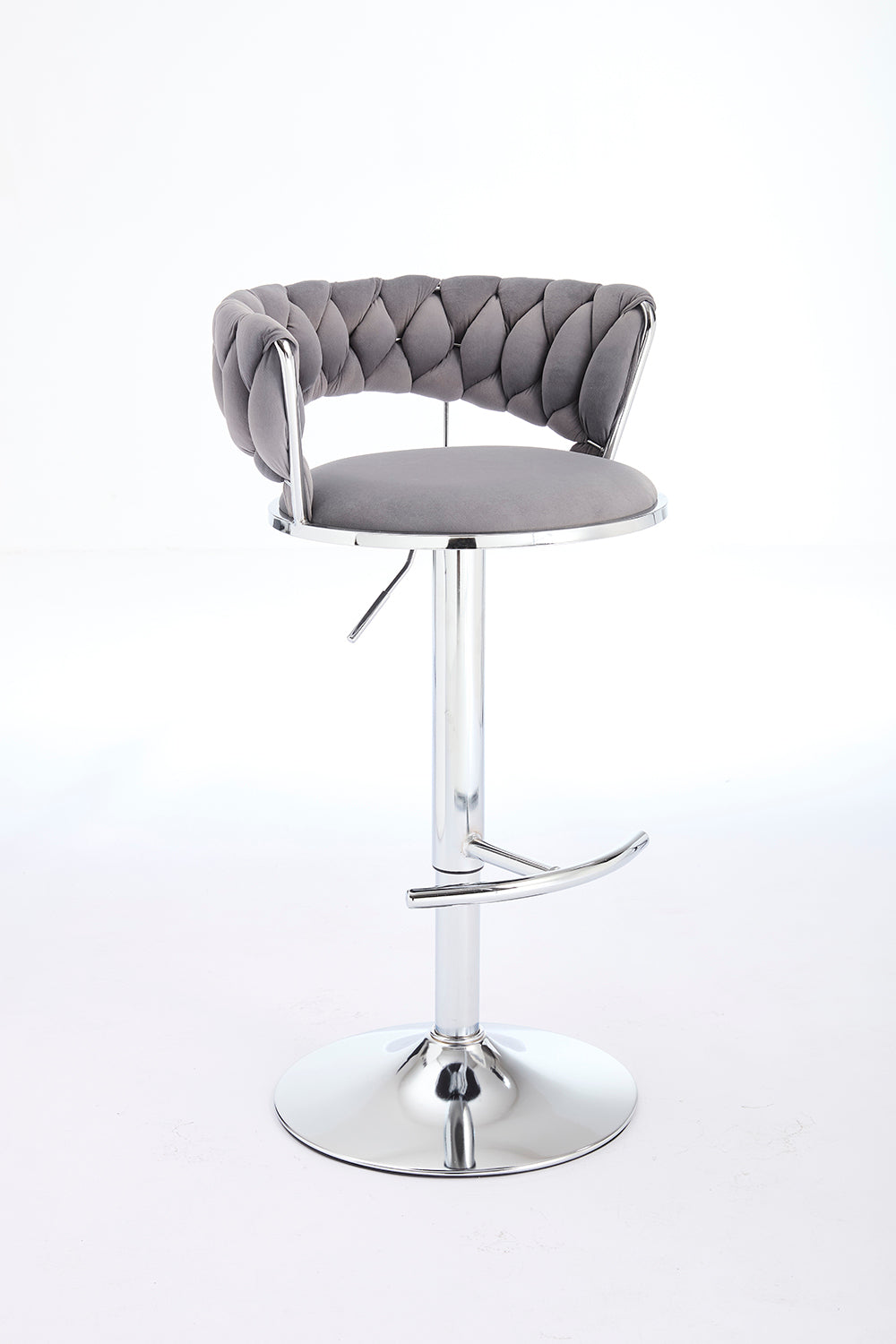 Set of 2 Bar Stools with Chrome Footrest & Base Swivel Height Adjustable Velvet