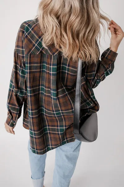 Timeless Women's Classic Plaid Button-Up Long Sleeve Jacket – Lightweight & Stylish Cotton-Blend Outerwear