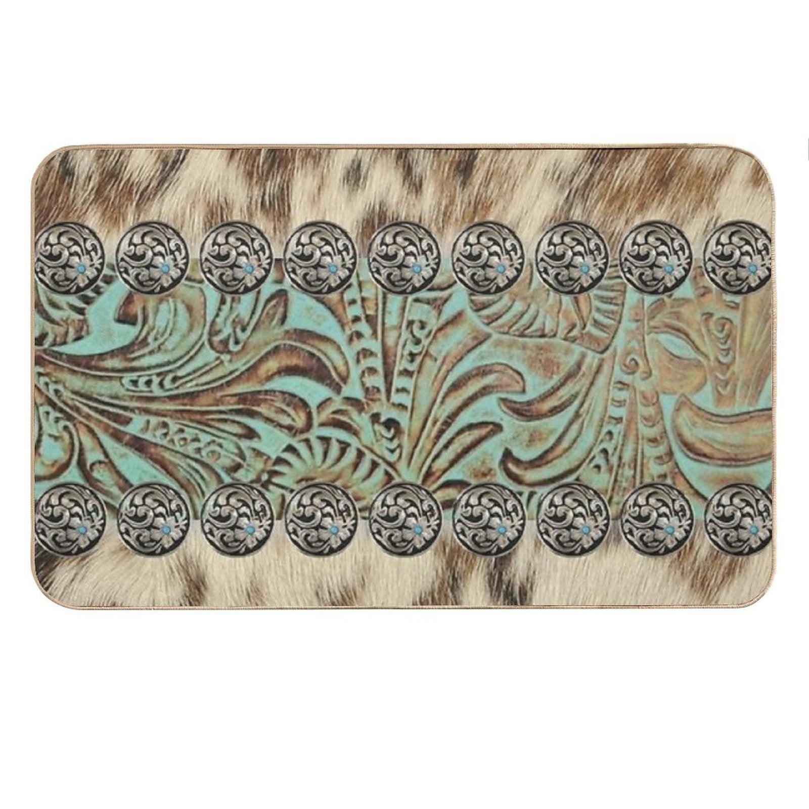 Rustic Brown Beige Teal Western Country Cowboy Fashion Bath Mat