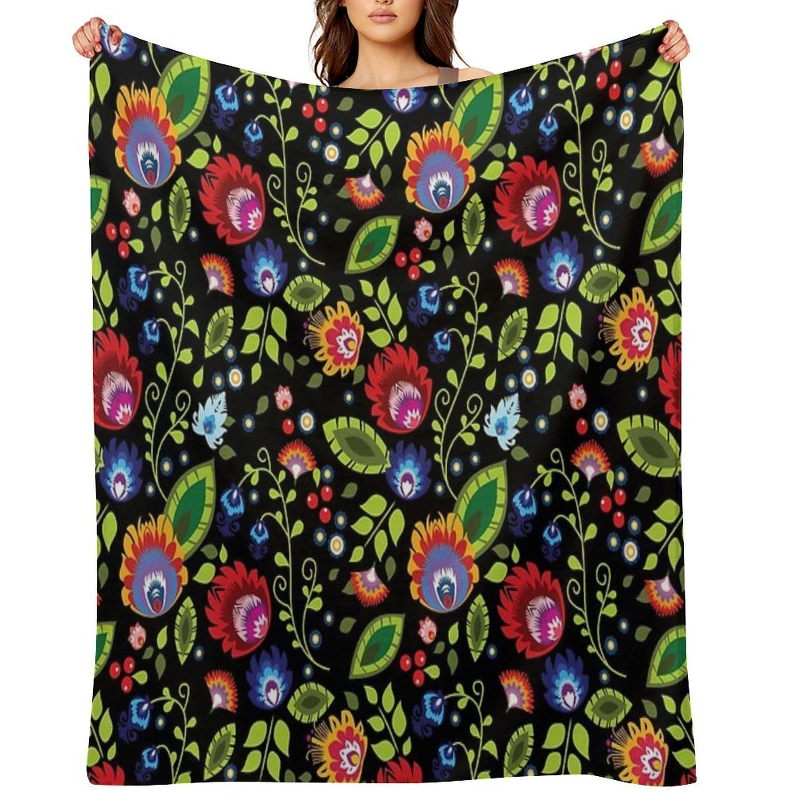 Polish Folklore - Beautiful Composition on Black Multi-functional Throw Blanket