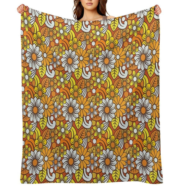 Retro 70s Flower Pattern Comfort Throw Blanket