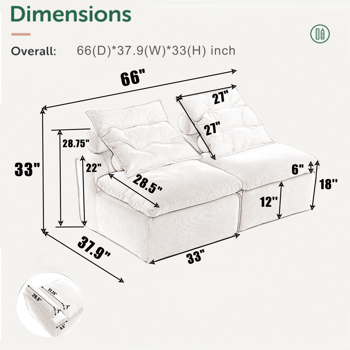 Modular Sofa with Soft Corduroy Fabric