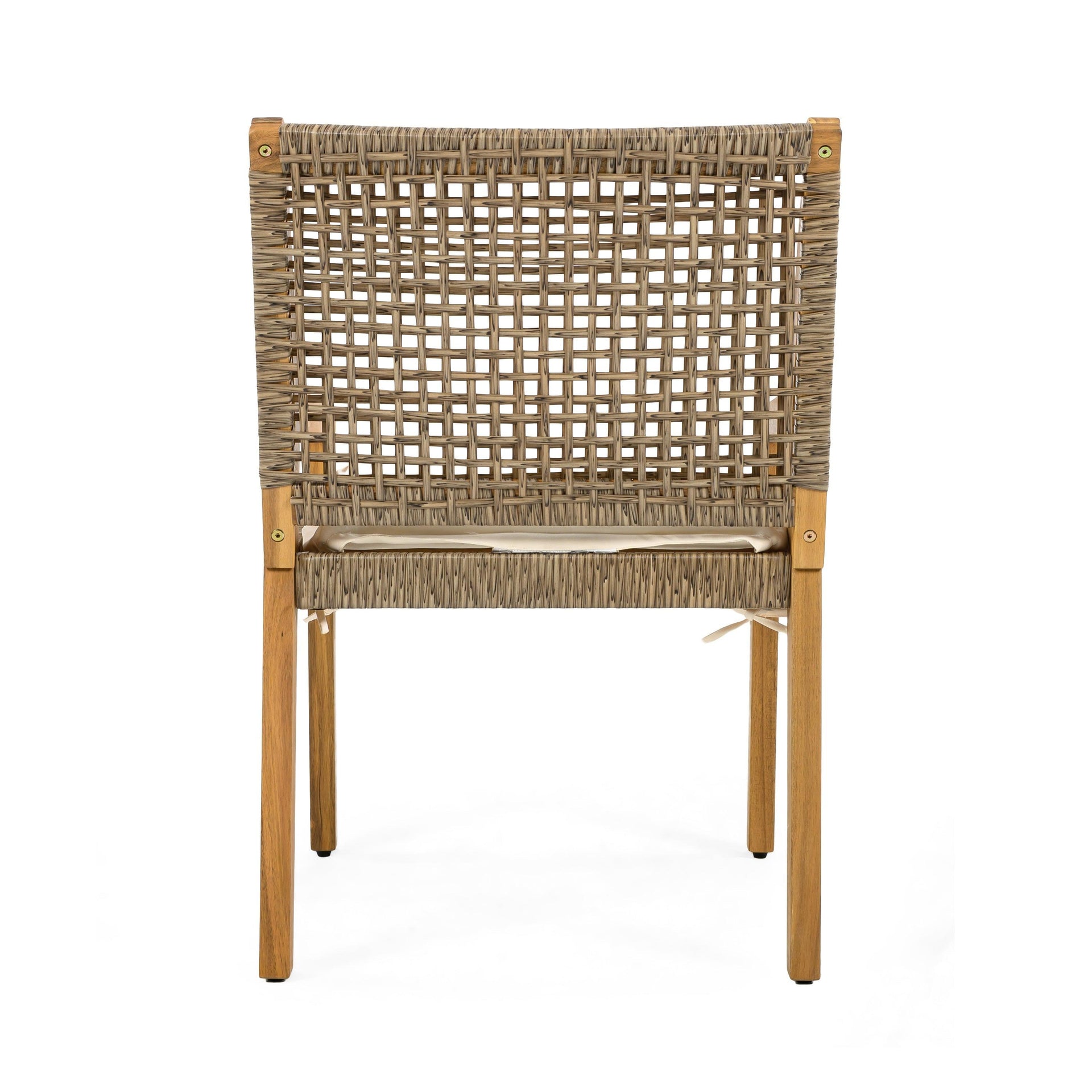 6 Outdoor Acacia Wood and Wicker Dining Chairs Set