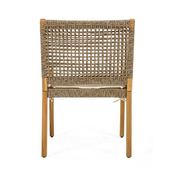 6 Outdoor Acacia Wood and Wicker Dining Chairs Set