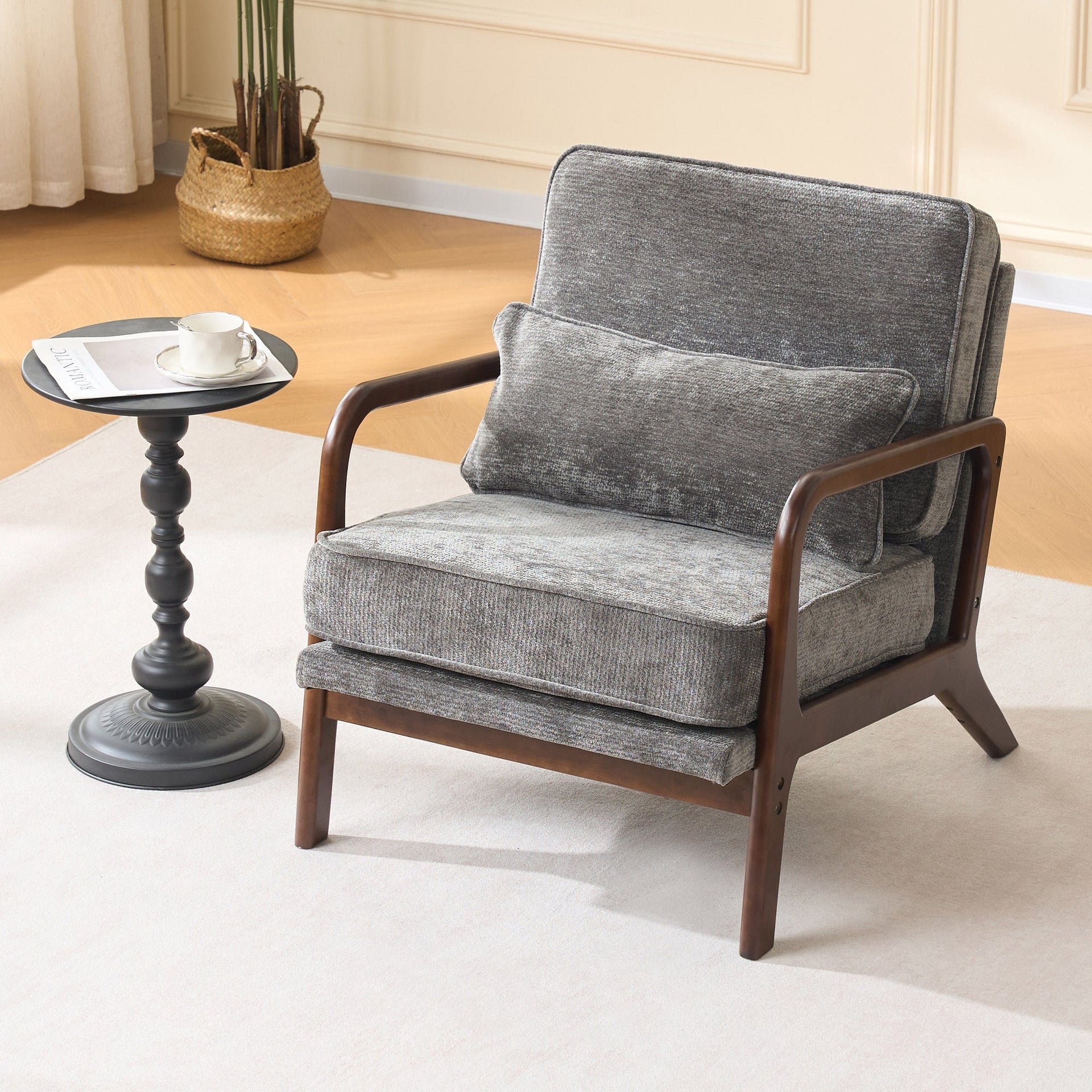 Dark Grey Mid‑Century Accent Chair