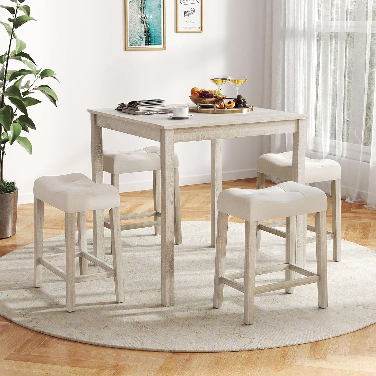 Bar Table Set Square Ultrasoft Cushioned Stools Space Saving