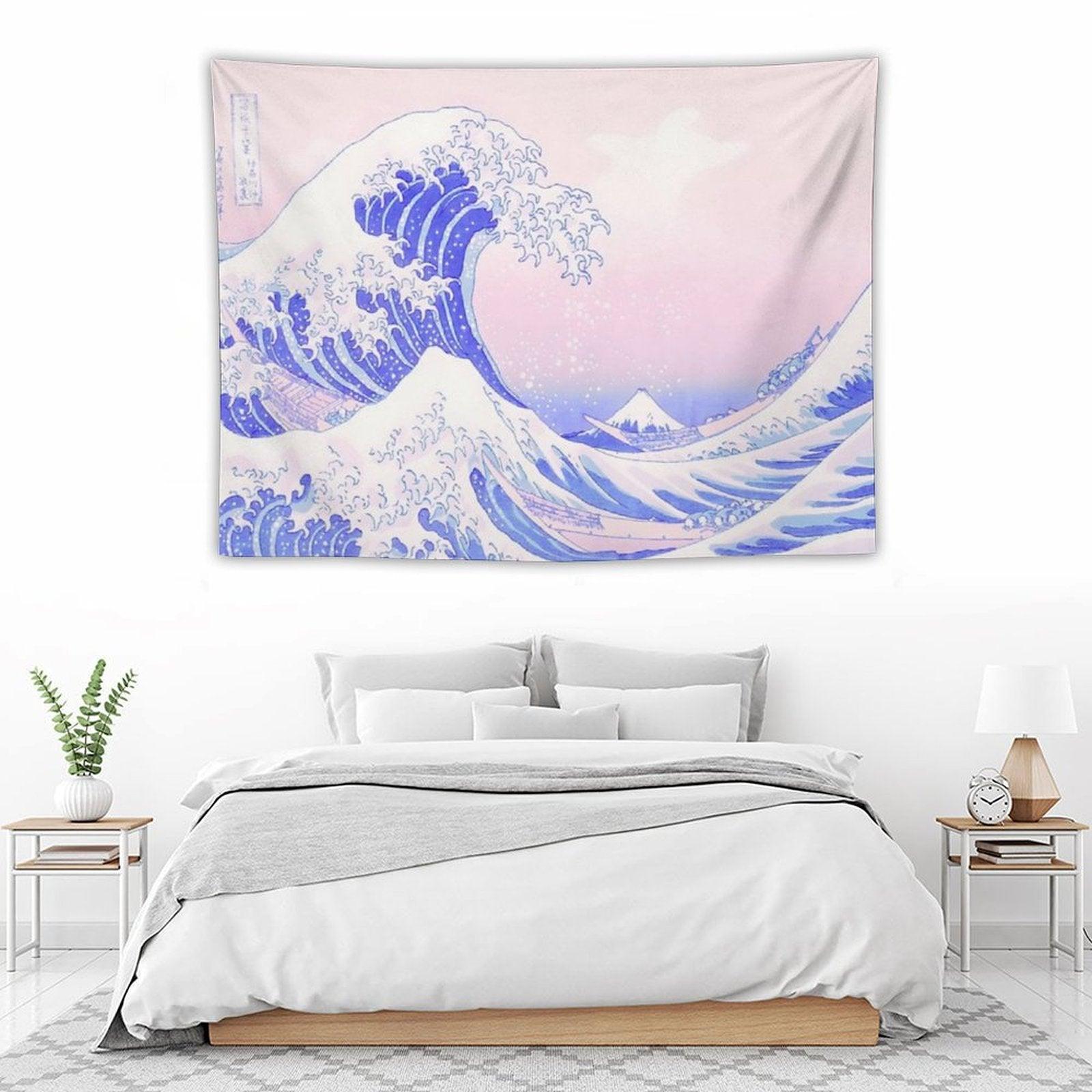 Great Wave Pastel Aesthetic Kawaii Pink Kanagawa Japanese Tapestry