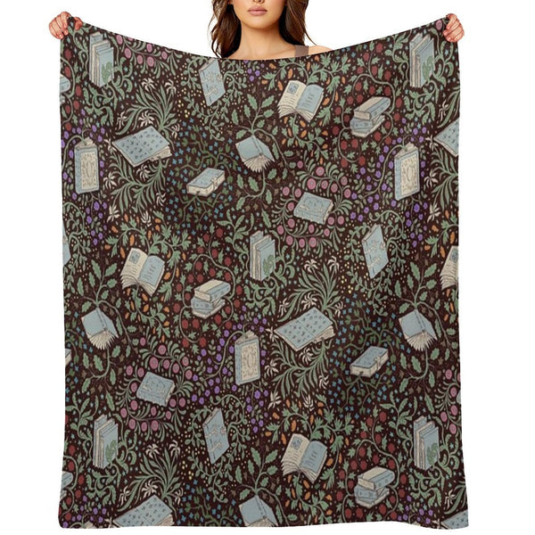Books in Flower Plush Throw Blanket