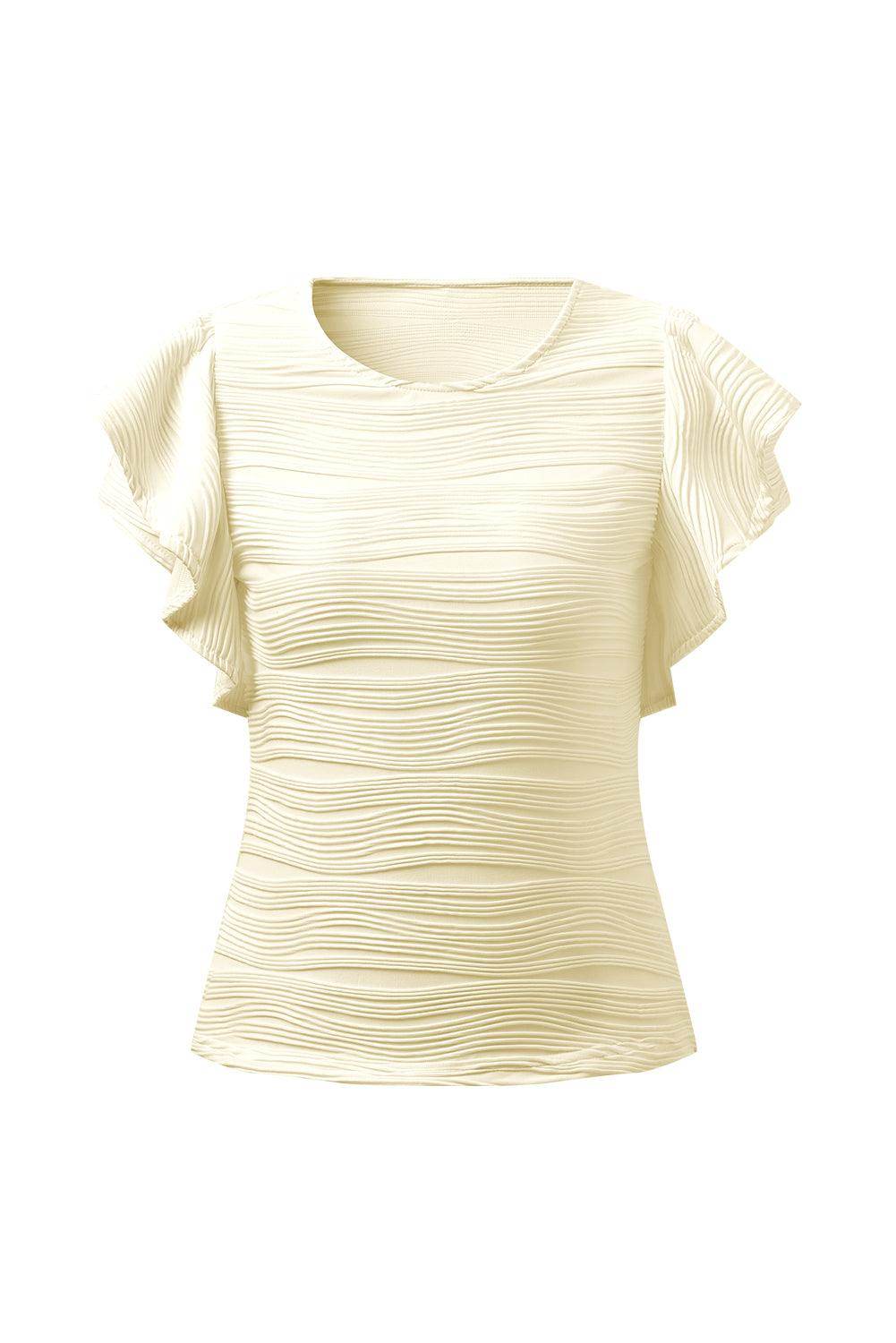 Textured Round Neck Cap Sleeve Top for Casual Style