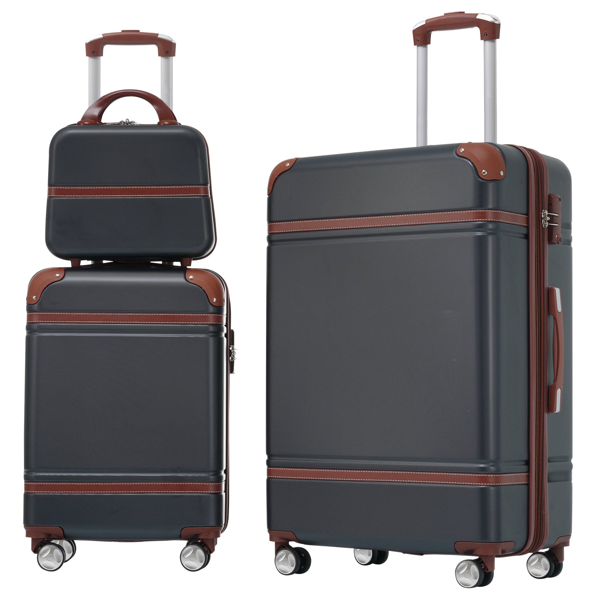 Hardshell Luggage Sets 3 Pieces 20'+28' Luggages and Cosmetic Case Spinner Suitcase with TSA Lock  Lightweight,Black