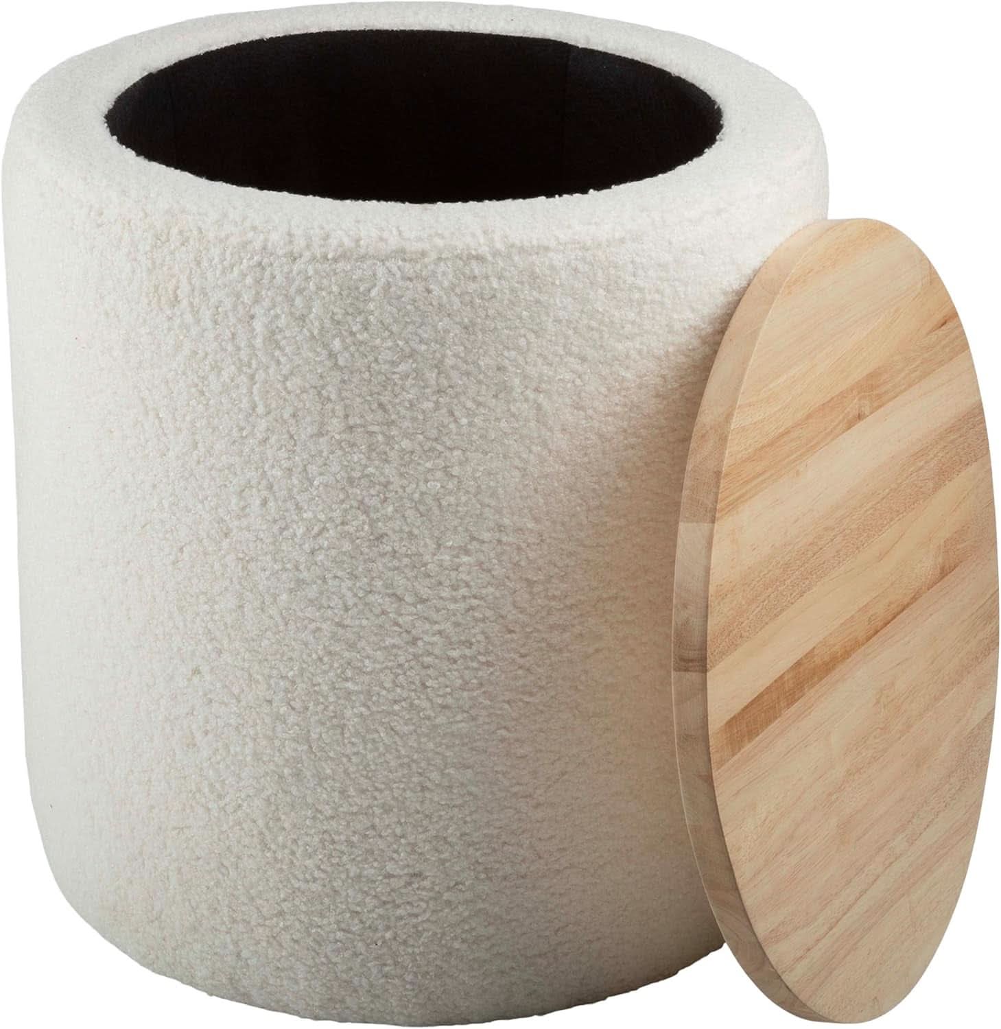 Cream Textured Storage Ottoman Removable Lid Walnut