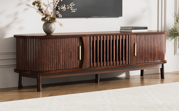 Modern Farmhouse TV Stand for 75' TVs, Wood Entertainment Center with Storage Cabinet, TV Console Table for Living Room, Bedroom