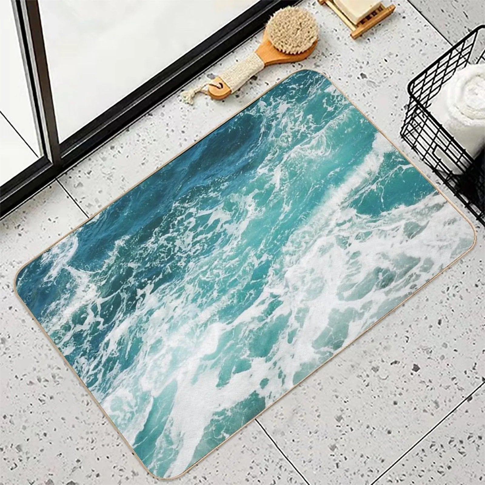 Blue Ocean Waves Bath Mat