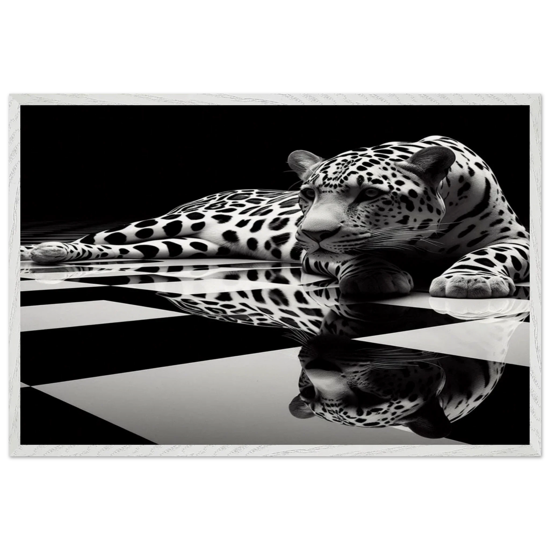Leopard Black and White Mounted Framed Poster – Premium Oak or Ash Frame