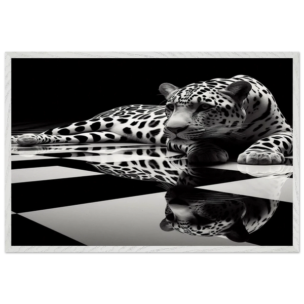 Leopard Black and White Mounted Framed Poster – Premium Oak or Ash Frame