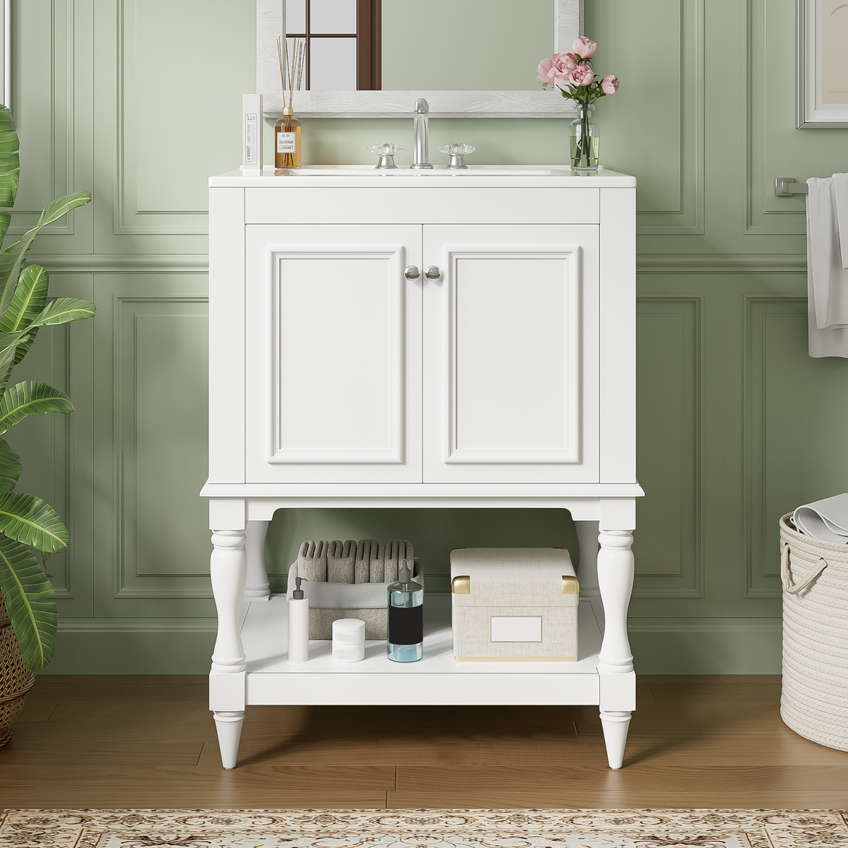 24 Inch Modern Luxury Bathroom Vanity with Ceramic Sink