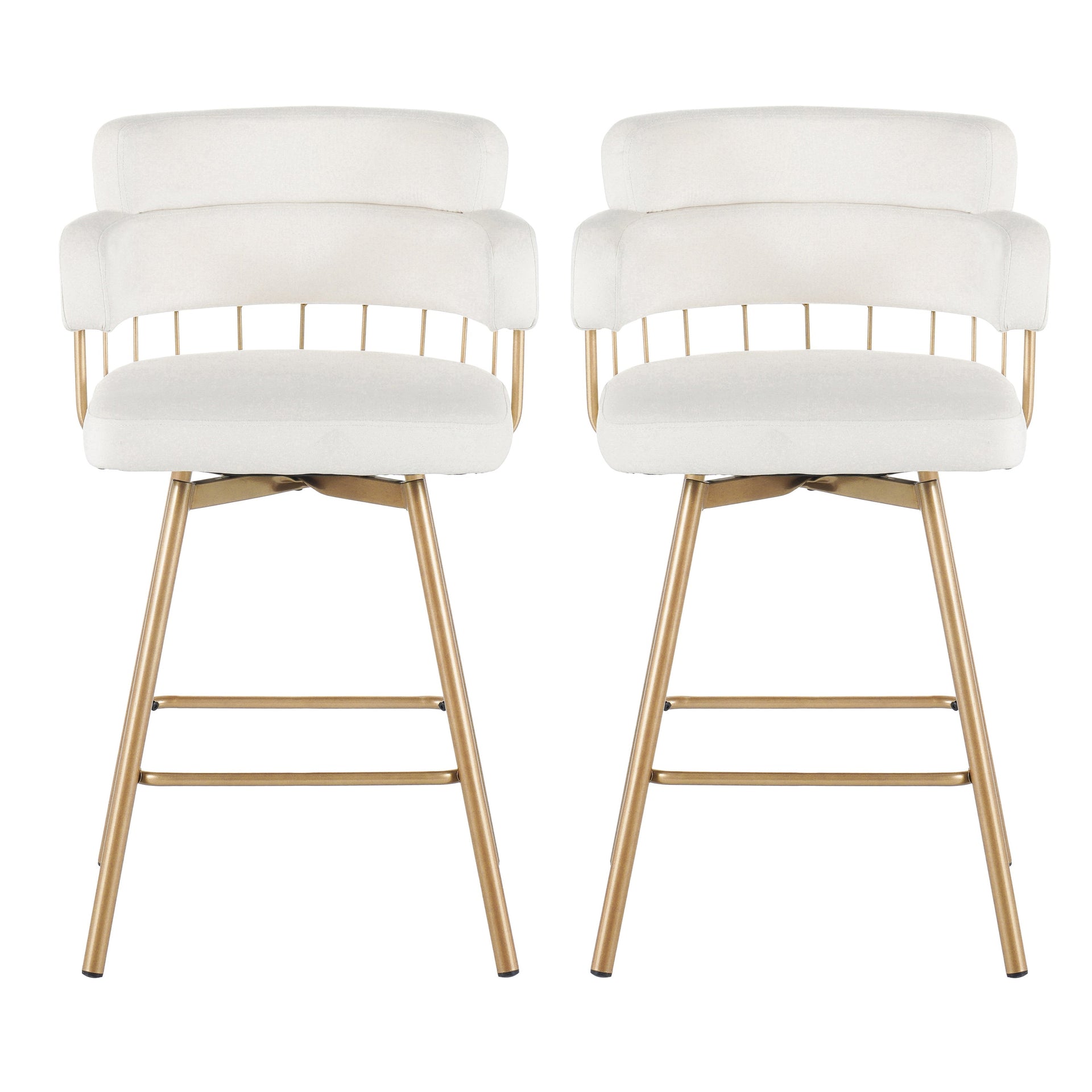 26' Counter Height Bar Stools Set of 2, 180° Swivel Upholstered Barstools with Backs and Metal Legs, Bar Stools for Kitchen Island, Cafe, Pub,
