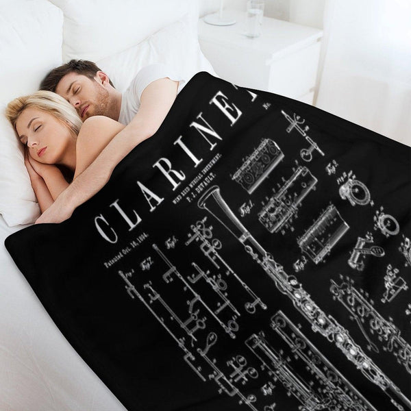 Clarinet Vintage Patent Clarinetist Drawing Print Throw Blanket