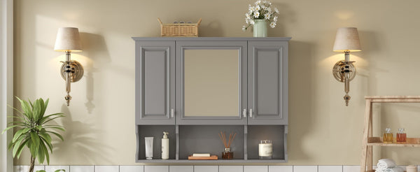Wall Mounted Bathroom Medicine Cabinet with Mirror and Open Shelves, Modern