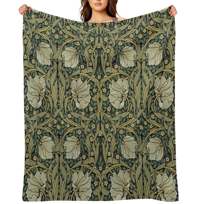 William Morris Green Vintage Floral HD Premium Throw Blanket