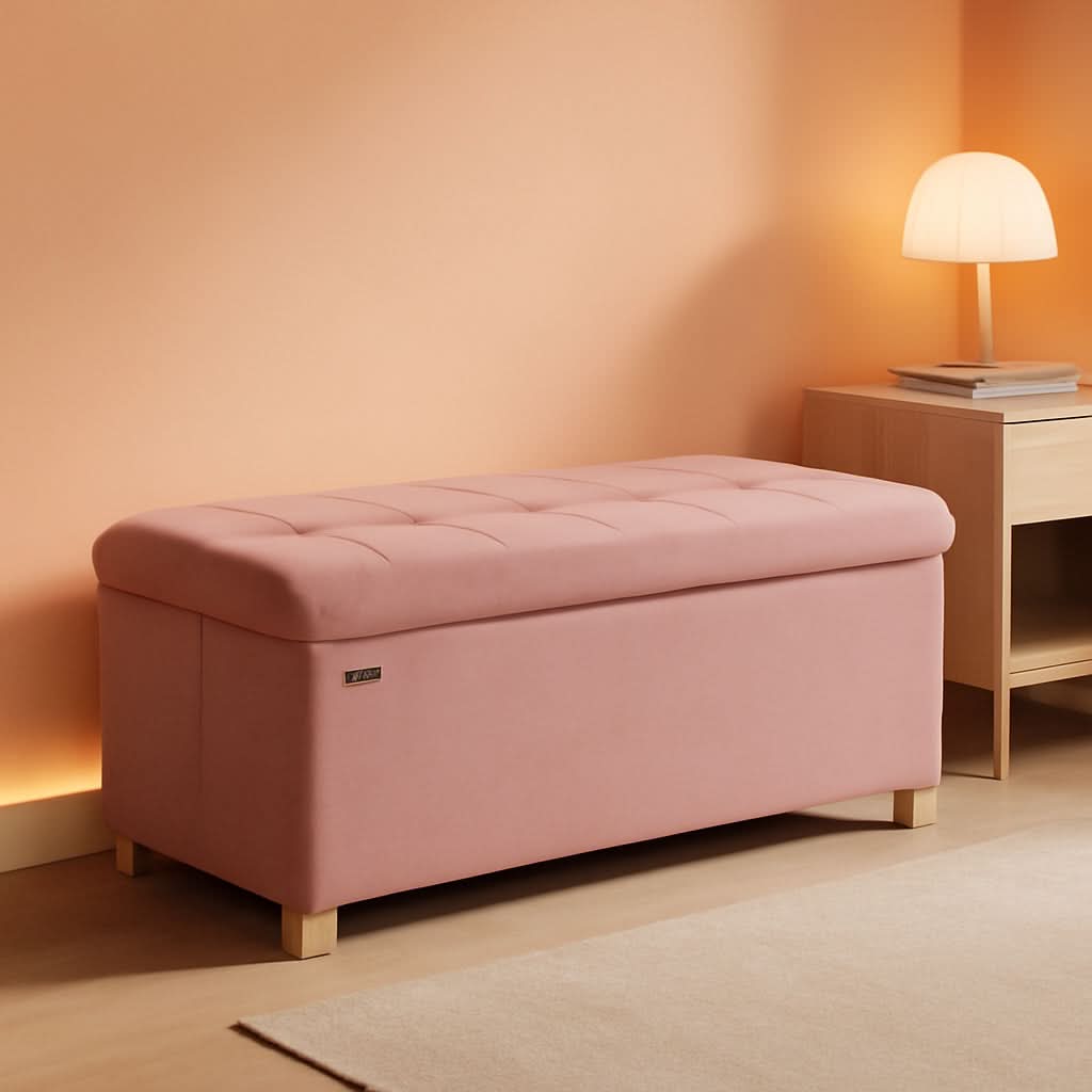 Jelly Pink Velvet Storage Ottoman Bench 15x30 Inches