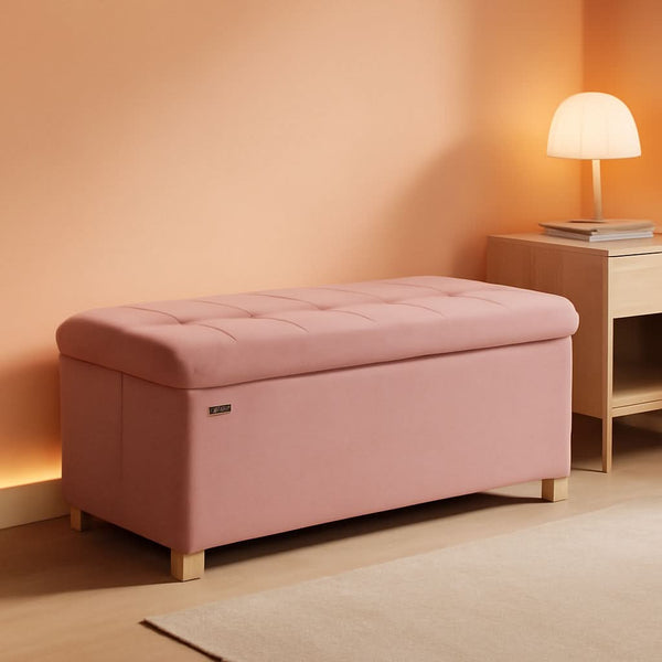 Jelly Pink Velvet Storage Ottoman Bench 15x30 Inches