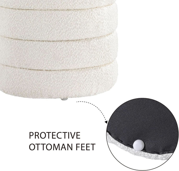 Round Ottoman With Hidden Storage And Cushioned Top