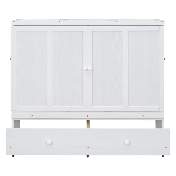 Space-Saving Full Size Murphy Bed with USB Port and Large Drawer Storage