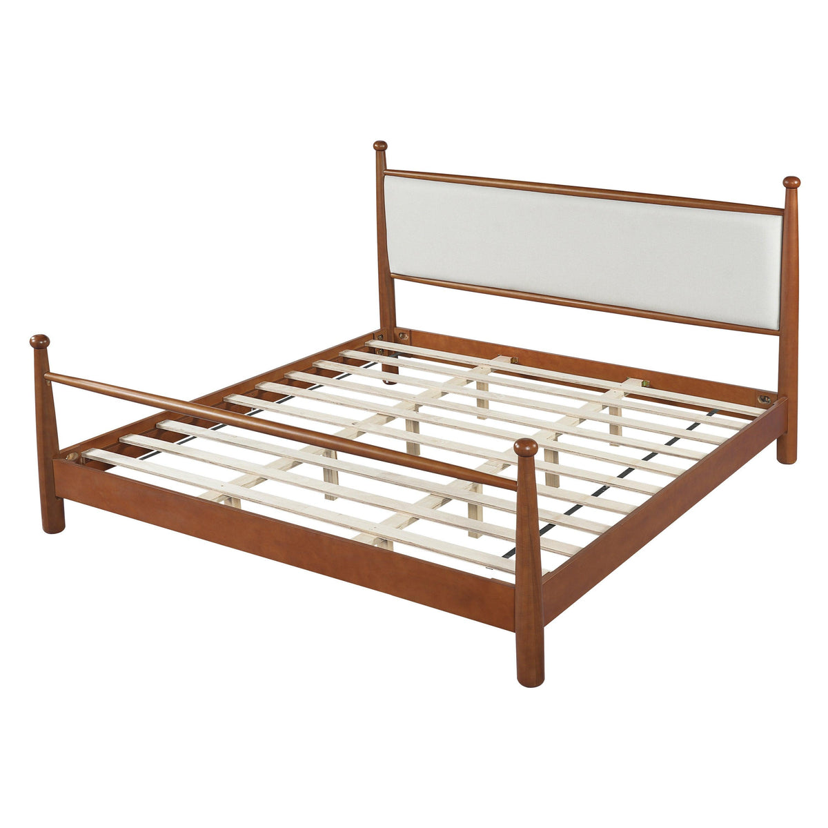 King Size Solid Poplar & Plywood Bed Frame with Upholstered Headboard