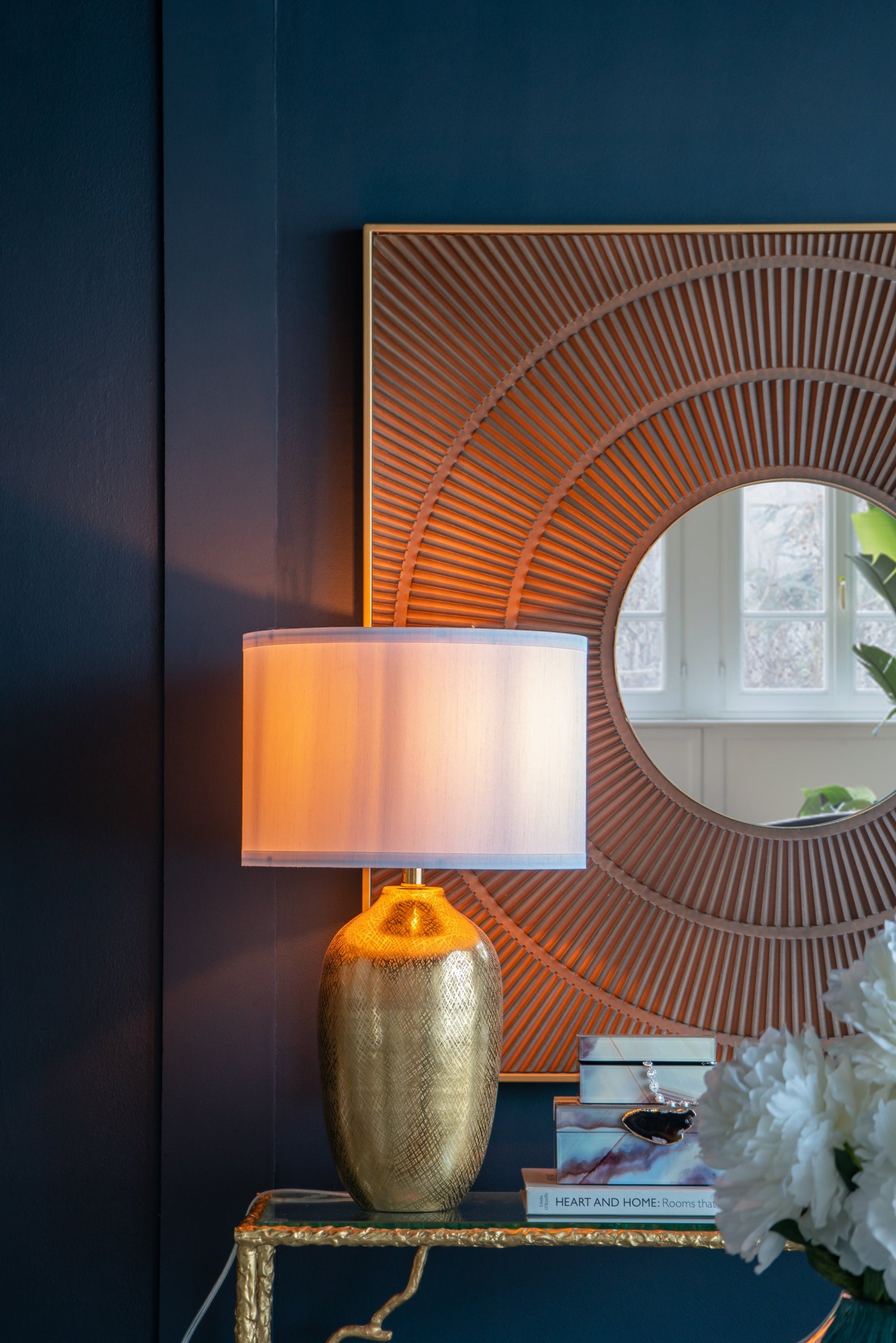 D18x31' Round Aluminum Sheet Gold Table Lamp with White Fabric Shade(Lamp Shade Assembly Required)