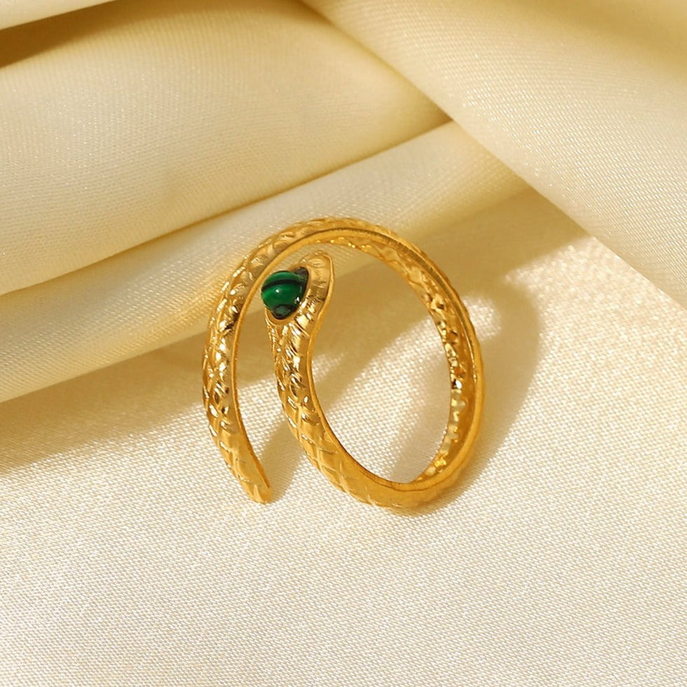 Malachite Snake Charmer Gold Bypass Ring