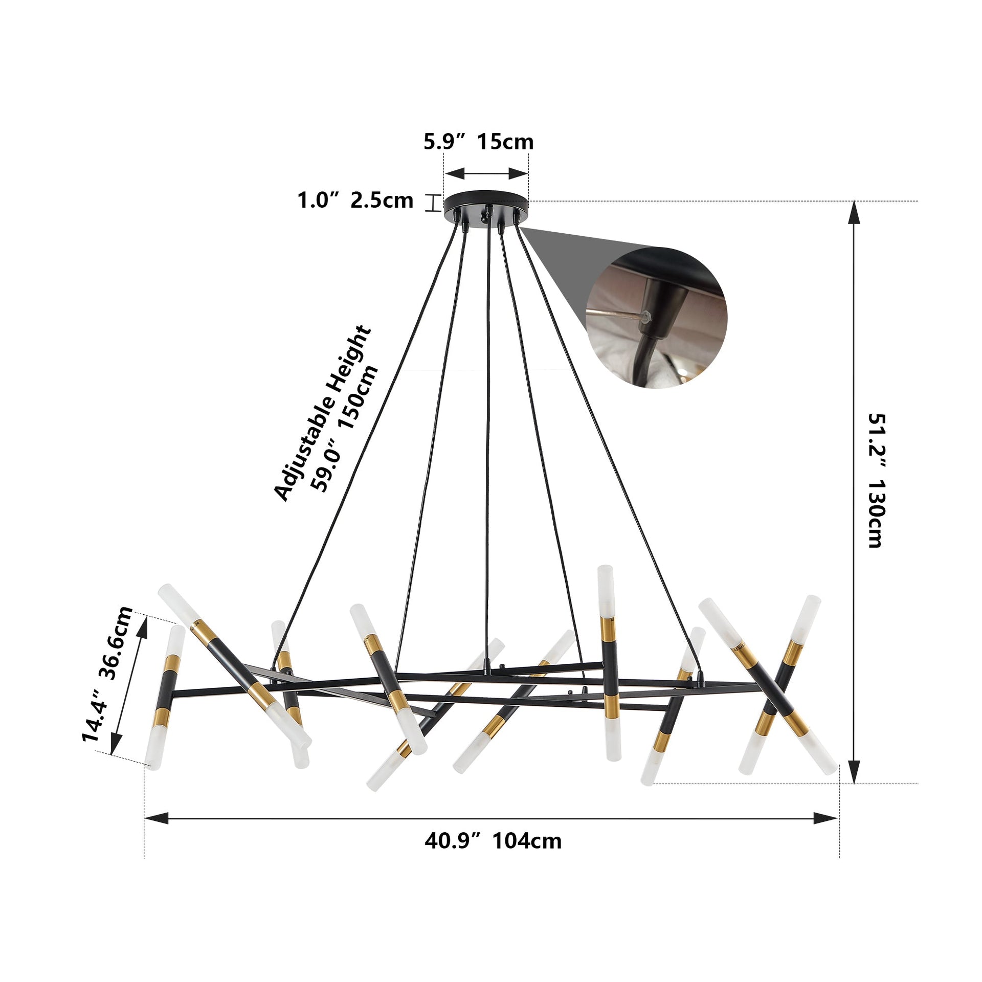 Modern Branch Chandelier with Frosted Tubes, Adjustable Height Pendant Light for Dining