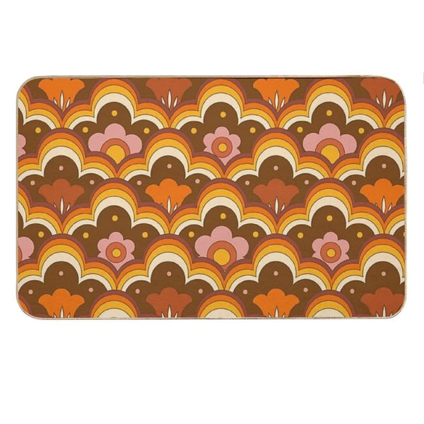 70s 60s Retro Psychedelic Flower Power, Floral Pattern Bath Mat