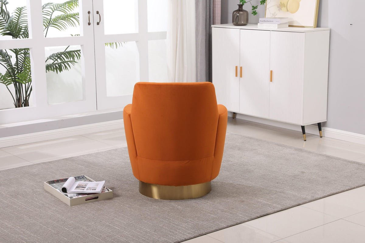 Orange Velvet Swivel Barrel Chair