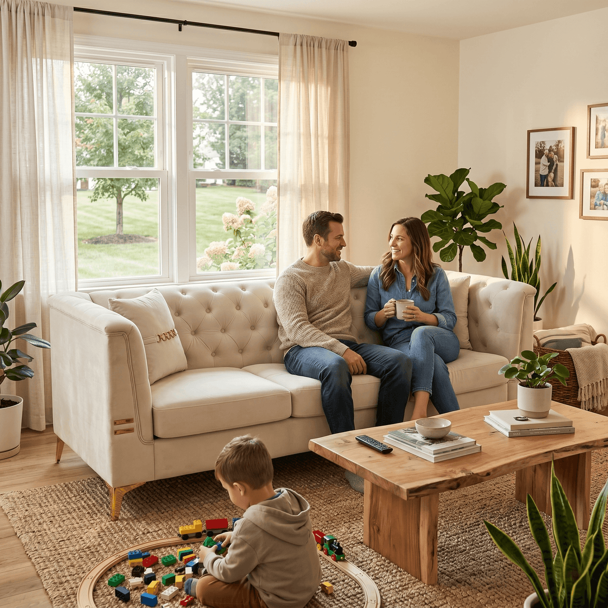 Ivory Velvet 3‑Seat Sofa