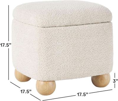 Ivory Luxurious Storage Bouclé Ottoman Wooden Legs
