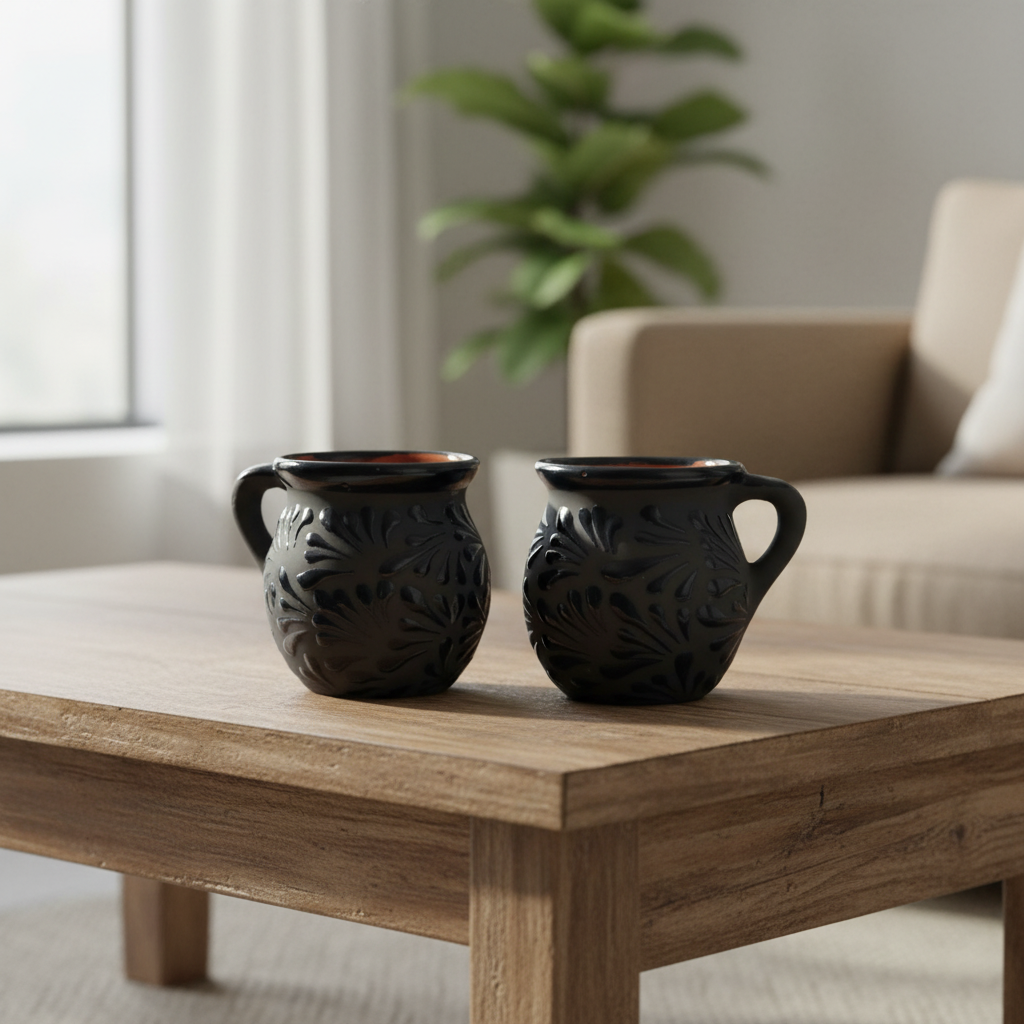 Black Talavera Jarrito Mug | Handmade Mexican Clay Coffee Cup