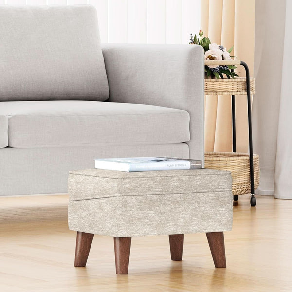 Beige Upholstered Storage Ottoman With Removable Lid