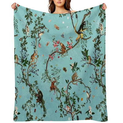Monkey World Aqua Compact Throw Blanket