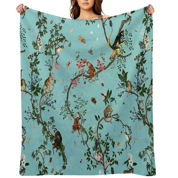 Monkey World Aqua Compact Throw Blanket