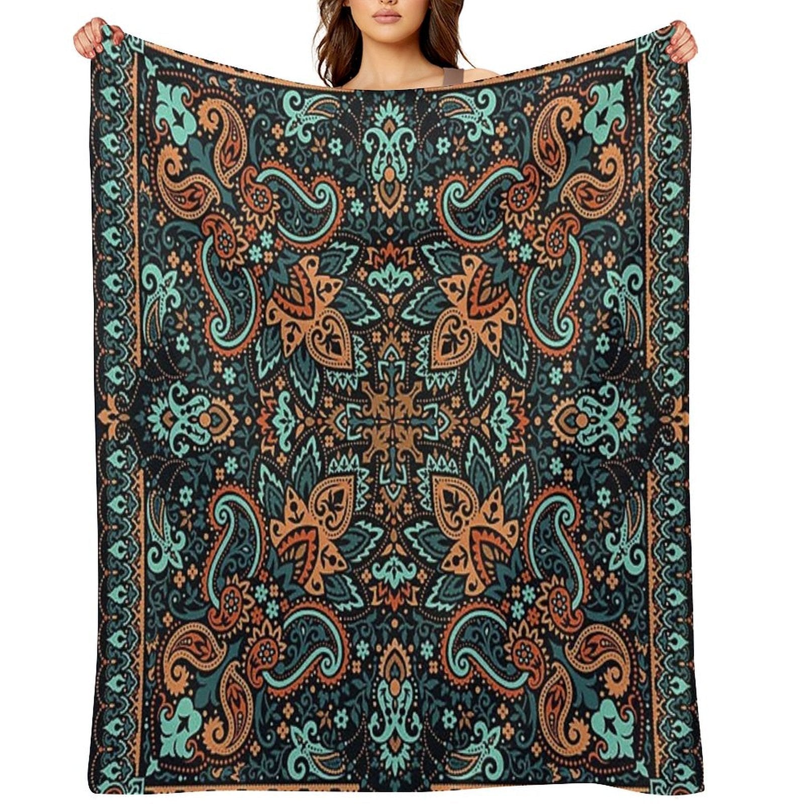 Bandana,blue And Brown Bandana,henna Pattern,middle Eastern Pattern,persian Rug,etherial,spriritual,meditation,aromatherapy All-season Throw Blanket