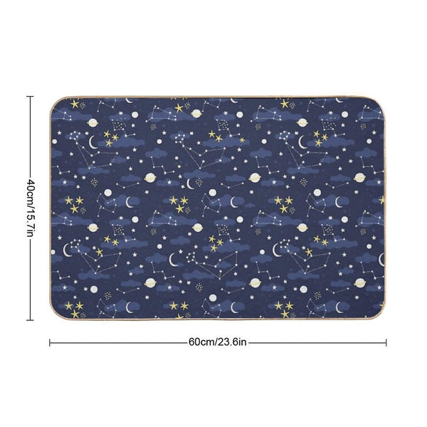 Galaxy - Cosmos, Moon And Stars. Astronomy Pattern. Cute Cartoon Universe Design. Durable Bath Mat