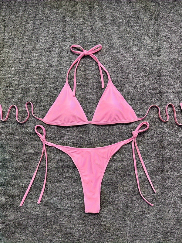 Bikini Leopard Print 2 Piece Swimsuit for Women – High Cut Lace-Up Backless Flattering Bikini Set with Halter Spaghetti Strap – Stretchy Sexy and Stylish Swimwear for Pool Beach and Summer Vacation