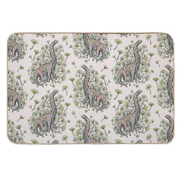 Brachio Ginkgo  Calm Color Palette  Dinosaur Botanical Art  Easy Maintenance Bath Mat