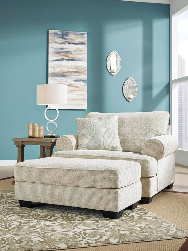 Beige Chenille Upholstered Ottoman With Cushioned Comfort