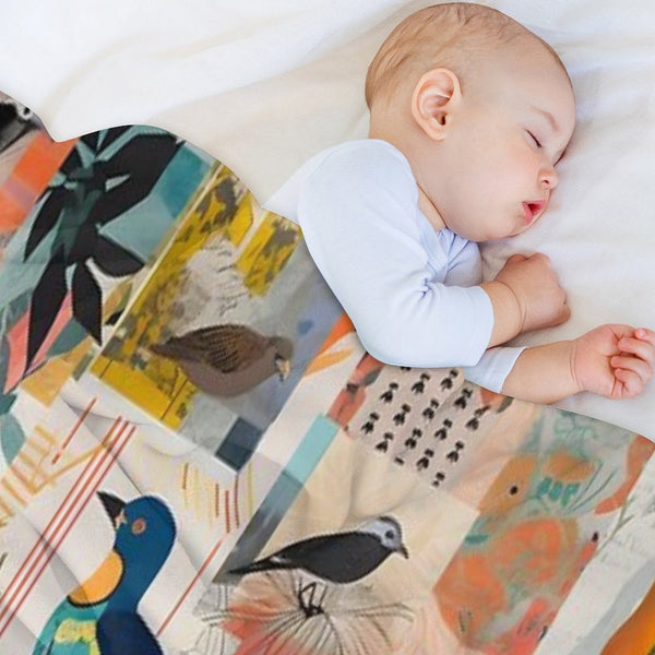 Colorful Collage of Birds And Plants Compact Throw Blanket