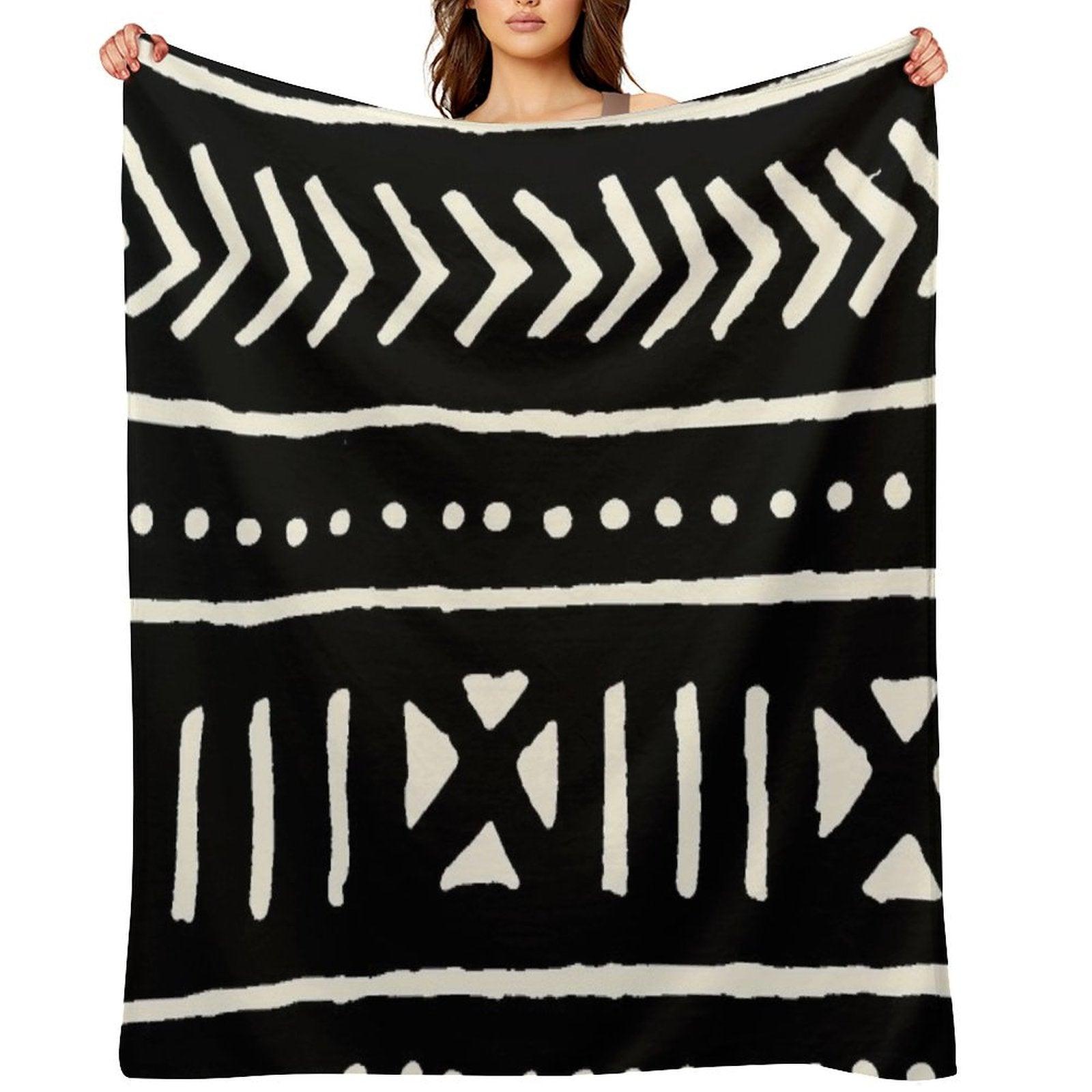 African Mud Cloth Black And White Throw Blanket