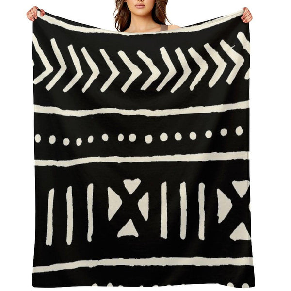 African Mud Cloth Black And White Throw Blanket
